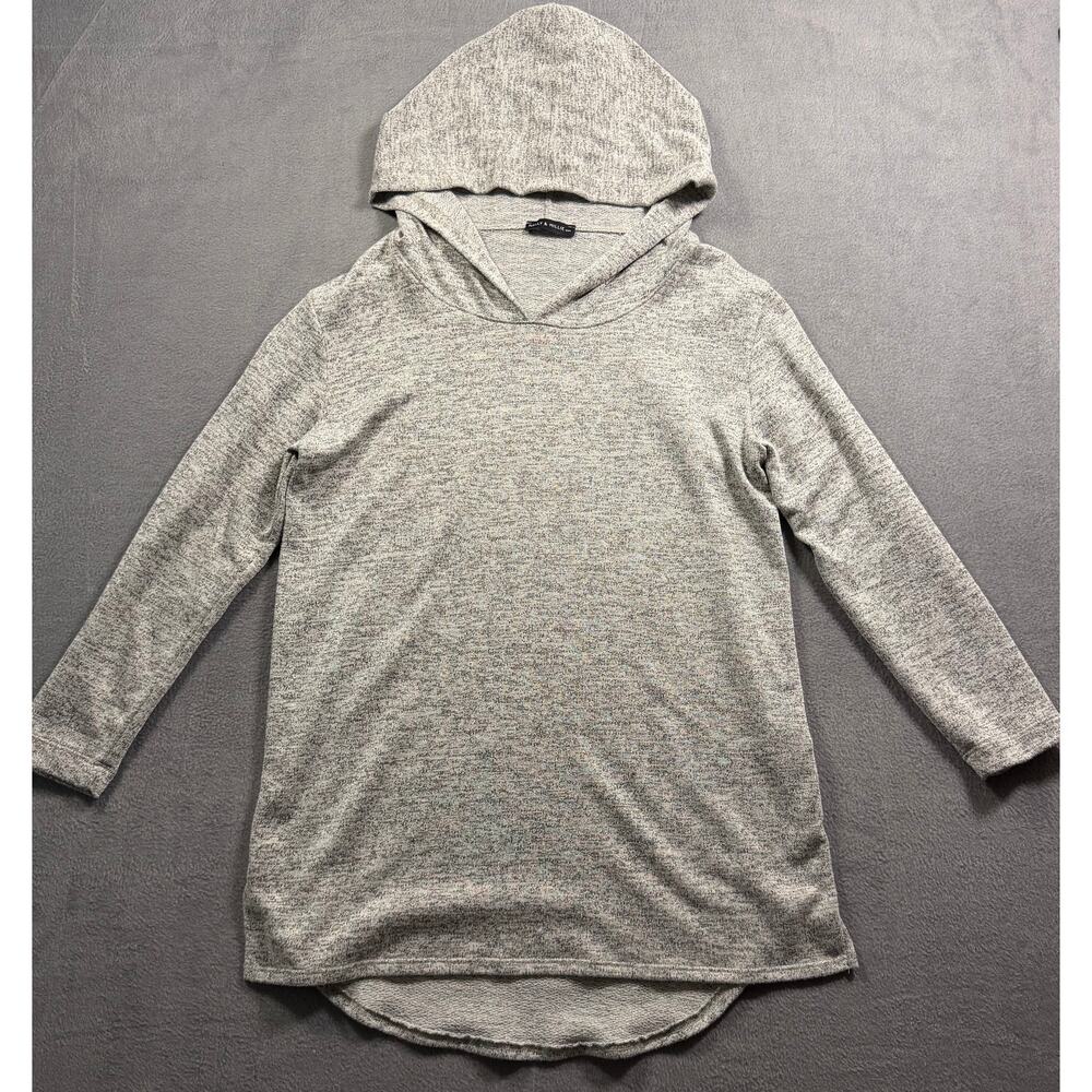 Nally & Millie Hoodie Tunic Gray Space Dye Knit High-Low Pullover Sweater Medium